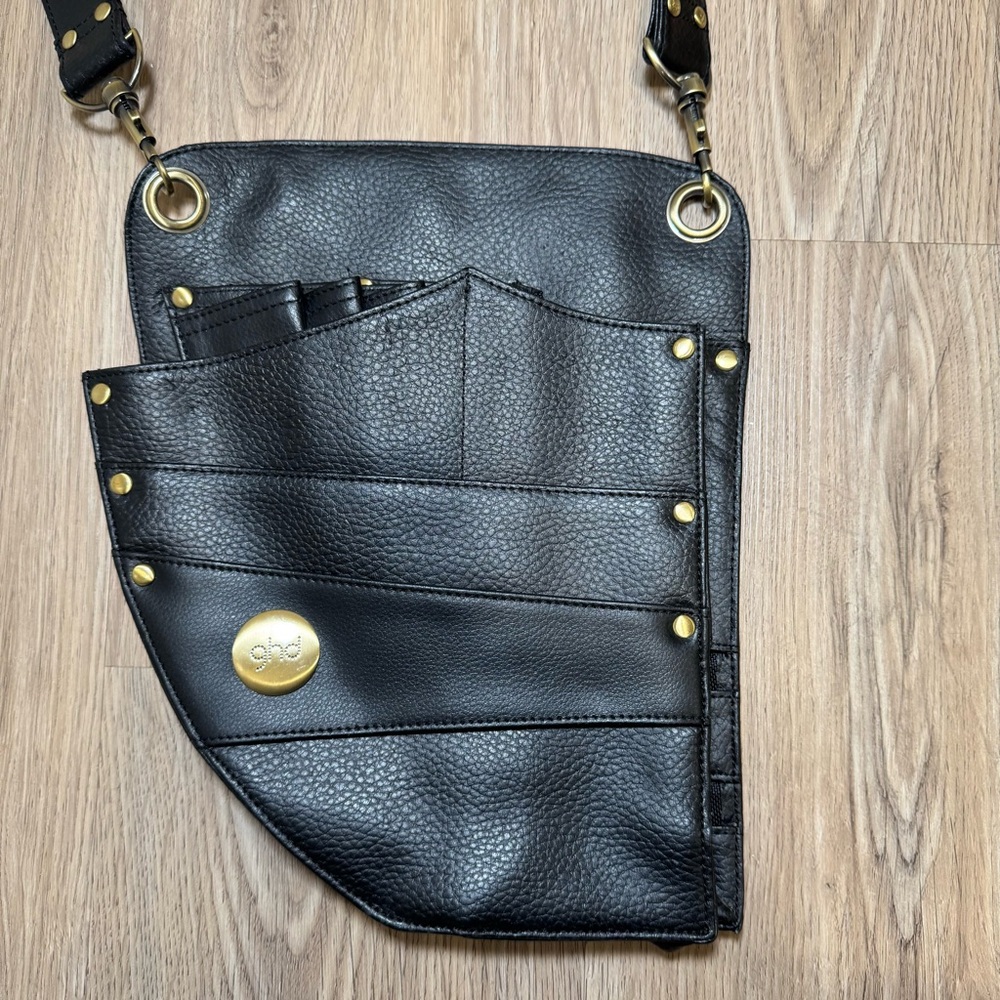 GHD Leather Stylist Tool Belt Crossbody Bag Black Gold Hardware